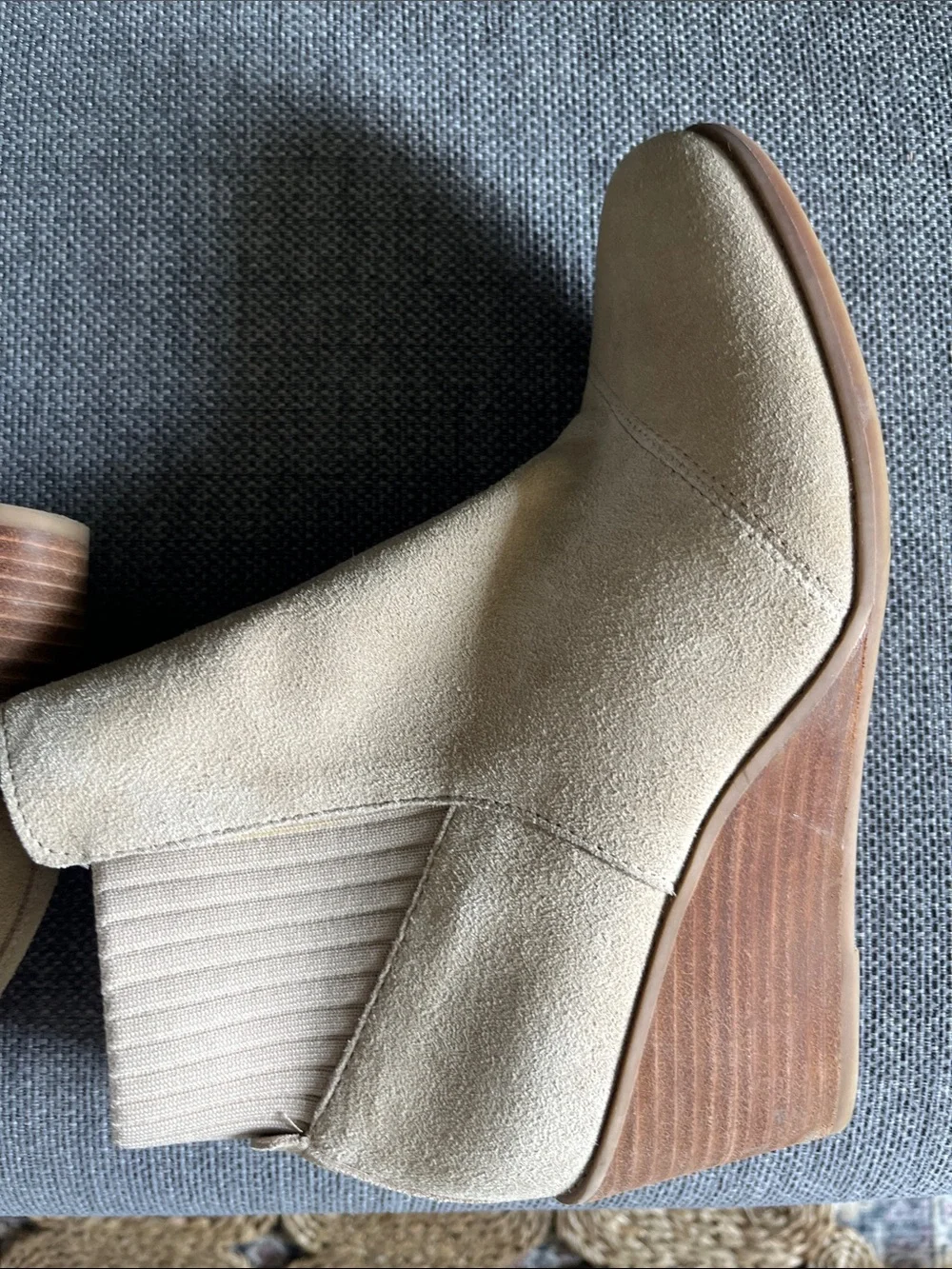 Toms Beige Faux Suede Wedge Ankle Boots
